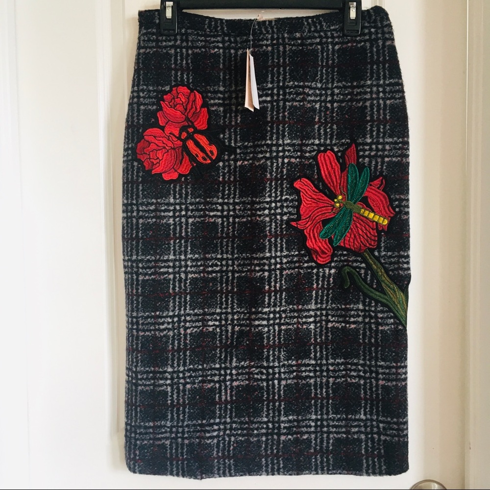 Philosophy black gray red plaid wool pencil skirt size 6 NWT - Picture 4 of 9